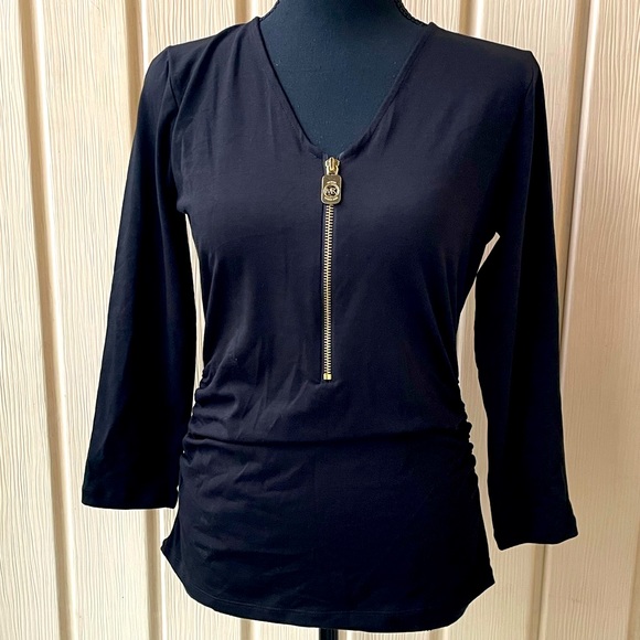 Michael Kors Tops - Michael Kors • Black Top Blouse with Gold Zipper On the Front NWT